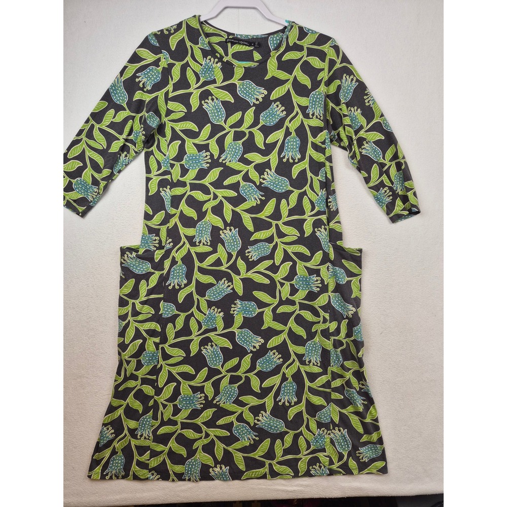 Gudrun Sjödén Midi Dress Medium Floral Print Organic Cotton Jersey Pockets